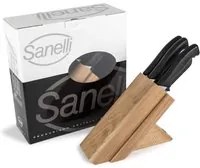 Ceppo in Legno Rovere con 5 Coltelli Manico Antiscivolo Sanelli Skin Nero