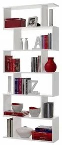 Libreria Dfomme, Mobile portalibri alta bifacciale, Scaffale divisorio con 5 ripiani, Scaffale da ufficio moderno, 80x24h192 cm, Bianco lucido