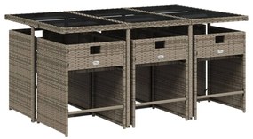 Set da pranzo da giardino 7 pz con cuscini in polyrattan grigio