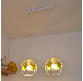 Lampadario a sospensione per bambini STARS 2xE27/15W/230V giallo/bianco