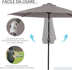 Ombrellone da Giardino Inclinabile Ø265 cm con 32 Luci LED Solari e Manovella Grigio...