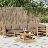 Set Salotto da Giardino 6pz con Cuscini Tortora Bamb 3155137