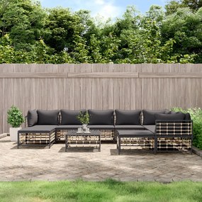 Set divani da giardino 10pz con cuscini antracite in polyrattan