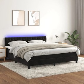 Letto A Molle Con Materasso E Led Nero 160x200 Cm İn Velluto /