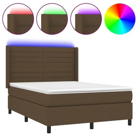 Letto a Molle Materasso e LED MarroneScuro 140x190cm in Tessuto