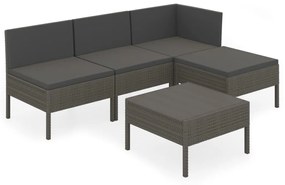 Set divani da giardino 5 pz con cuscini in polyrattan grigio