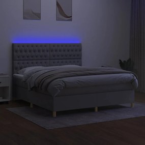 Letto a molle materasso e led grigio chiaro 180x200 cm tessuto