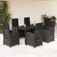 Set da Pranzo da Giardino 7 pz Nero con Cuscini in Polyrattan 3212207