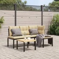 Set Panche Giardino Cuscini 3pz Nero Acciaio Verniciato Polvere 3283647