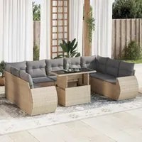 Set Divano da Giardino 10 pz con Cuscini Beige in Polyrattan 3326700