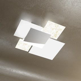 Applique Contemporanea Shadow Metallo Bianco Vetro Foglia Oro 4 Luci E27 71Cm
