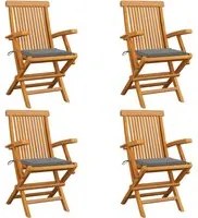 Sedie da Giardino con Cuscini Grigi 4 pz Massello di Teak cod mxl 6492