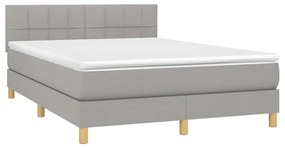 Letto a molle materasso e led grigio chiaro 140x190 cm tessuto