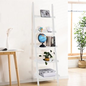 Costway Scaffale a scala con 5 ripiano in MDF da soggiorno e studio, Libreria 60x30x190cm Bianco