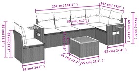 Set divani da giardino con cuscini 7pz nero polyrattan