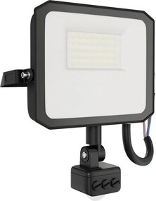 Faro LED 30W IP65 Nero con Sensore di Movimento e OSRAM chip LED Colore Bianco Caldo 3.000K