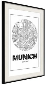 Poster  City Map: Munich (Round)  Cornice Quadri Cornice nera con pass-partout, Larghezza x Altezza Home decor 30x45