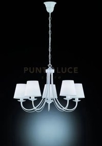 Cortez lampadario 5 luci metallo bianco opaco con paralumi stoffa b...
