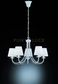 Lampadario 5 luci cortez con paralumi in stoffa metallo bianco 11...
