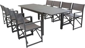 DEXTER - set tavolo in alluminio cm 160/240 x 90 x 75 h con 8 poltrone Carpenter