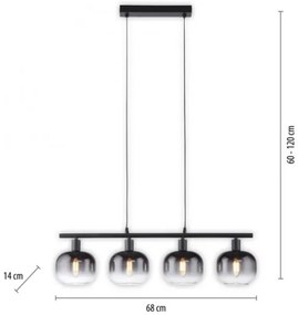 JUST LIGHT. 15421-18 - Lampadario a sospensione con filo ZEA 4xE14/25W/230V nero