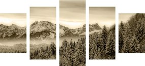 Quadri 5 pezzi – Montagne ghiacciate in seppia