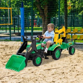 Costway Escavatore a pedali per bambini con 6 ruote rimorchio staccabile e 2 benne, Ruspa per bambini 3-6 anni 2 Colori