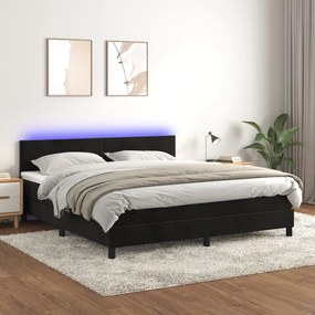 Letto A Molle Con Materasso E Led Nero 160x200 Cm İn Velluto /