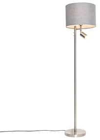 Lampada da terra in acciaio con paralume grigio e luce da lettura - Jelena