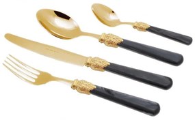 Posate Oro Pvd - Elena - Set 24 Pz Manico Perlato Nero