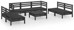 Set divani da giardino 8 pz nero in legno massello di pino