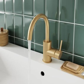 Rubinetto per lavabo ad incasso Loa oro spazzolato in zama SENSEA P 17.4 cm H 27.3 cm