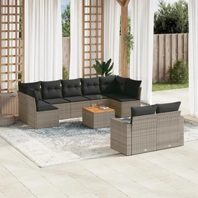 Set divano da giardino 10 pz con cuscini grigio in polyrattan