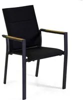 Poltrona alluminio Rachel nero con textilene nero e teak 56x58h45/88