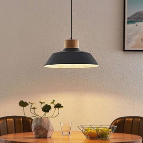 Lampada a sospensione Lindby Nefeli, Ø 42 cm, nero, legno, metallo