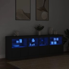 Credenza con luci led nera 202x37x67 cm