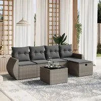 Set Divano da Giardino 6 pz con Cuscini Grigio in Polyrattan 3264096