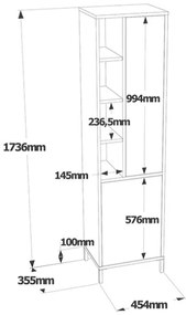 Armadio Da Bagno Multiuso 45x36x174 Con Ante E Vani Aria Bianca