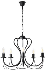 Lampadario Country charm Lampadario CANDELA in Metallo 5 - E14 nero paralume trasparente 5x E14 Ø55cm