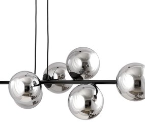 Lampadario Contemporaneo 6 Luci Durga In Acciaio Nero E Sfere In Vetro Fumè