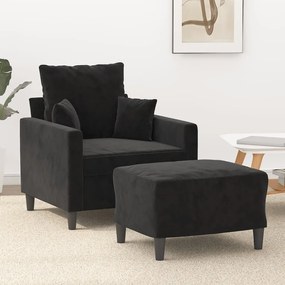 Poltrona Con Poggiapiedi Nero 60 Cm İn Velluto /