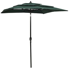 Ombrellone A 3 Livelli Con Palo İn Alluminio Verde 2x2 M /
