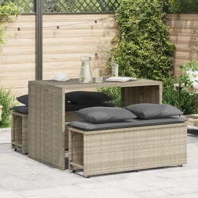 Set pranzo da giardino 3pz con cuscini grigio chiaro polyrattan