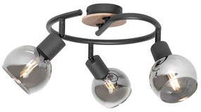Plafoniera nera 44,5 cm con vetro fumé e legno 3 luci - Vidro