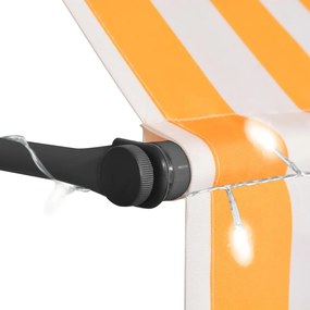 Tenda da Sole Retrattile Manuale LED 150 cm Bianca e Arancione