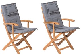 Set di 2 sedie da giardino in legno con cuscini grigio MAUI Beliani