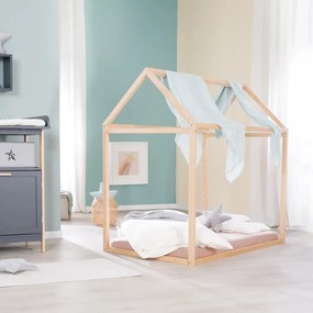 Letto da bambini a forma di casa di colore naturale in bambù con materasso incluso e rete non inclusa 70x140 cm House Bed – Roba