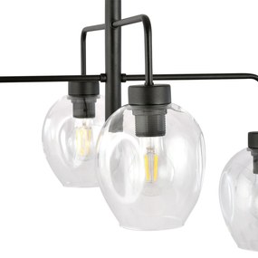 Lampadario Moderno 4 Luci Auriga In Accaio Nero E Vetro Trasparente