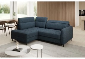 Divano angolare blu allungabile/con contenitore (con penisola a sinistra/a L) e rivestimento in velluto Barea – ELTAP