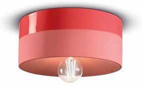 Plafoniera Media Vintage Decò Pi Ceramica Rosso Corallo 1 Luce E27